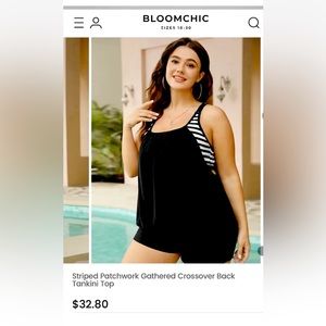 Bloom Chic tanking top solid black with stripe side accents 2x 18/20 NWT